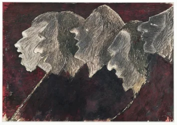 Fünf überlappende Profile (Tinte auf Papier)